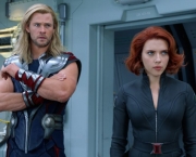 "Marvel's The Avengers" ..Thor (Chris Hemsworth) and Black Widow (Scarlett Johansson)..Ph: Film Frame..Â© 2011 MVLFFLLC. TM & Â© 2011 Marvel.  All Rights Reserved.