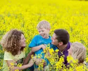 happy familiy in agricultural field