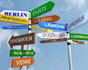 direction signs with name of european cities
